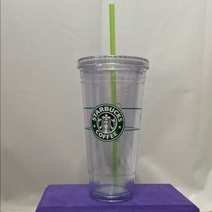 Starbucks Venti 20 fl oz Transparent Cold Cup  Lime Green Straw NWOT